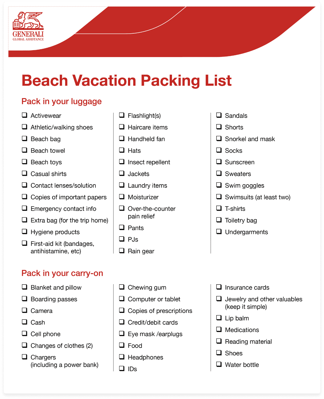 Beach Vacation Packing Checklist