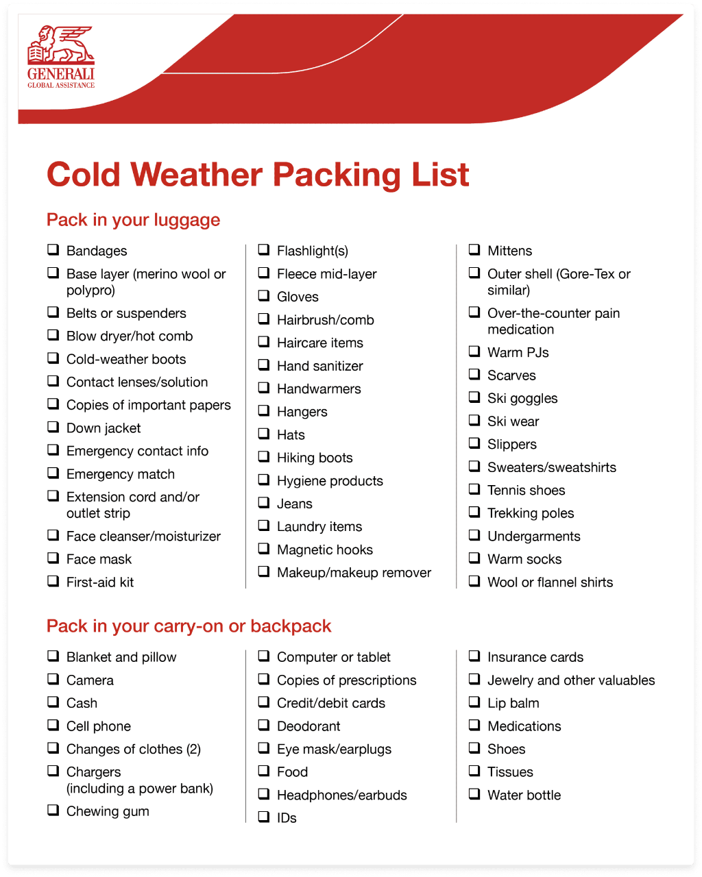 Cold Weather Packing Checklist