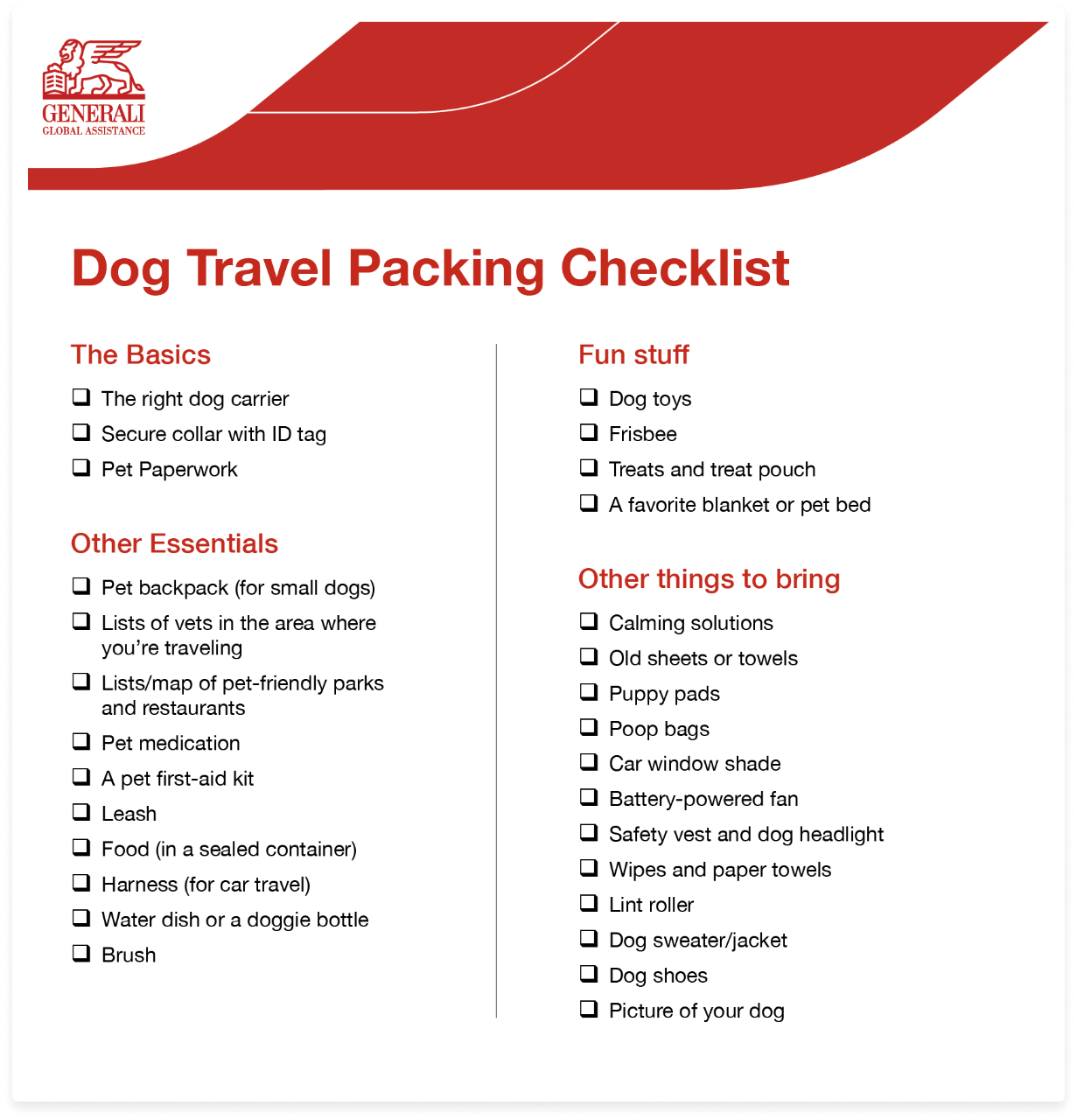 dog packing checklist
