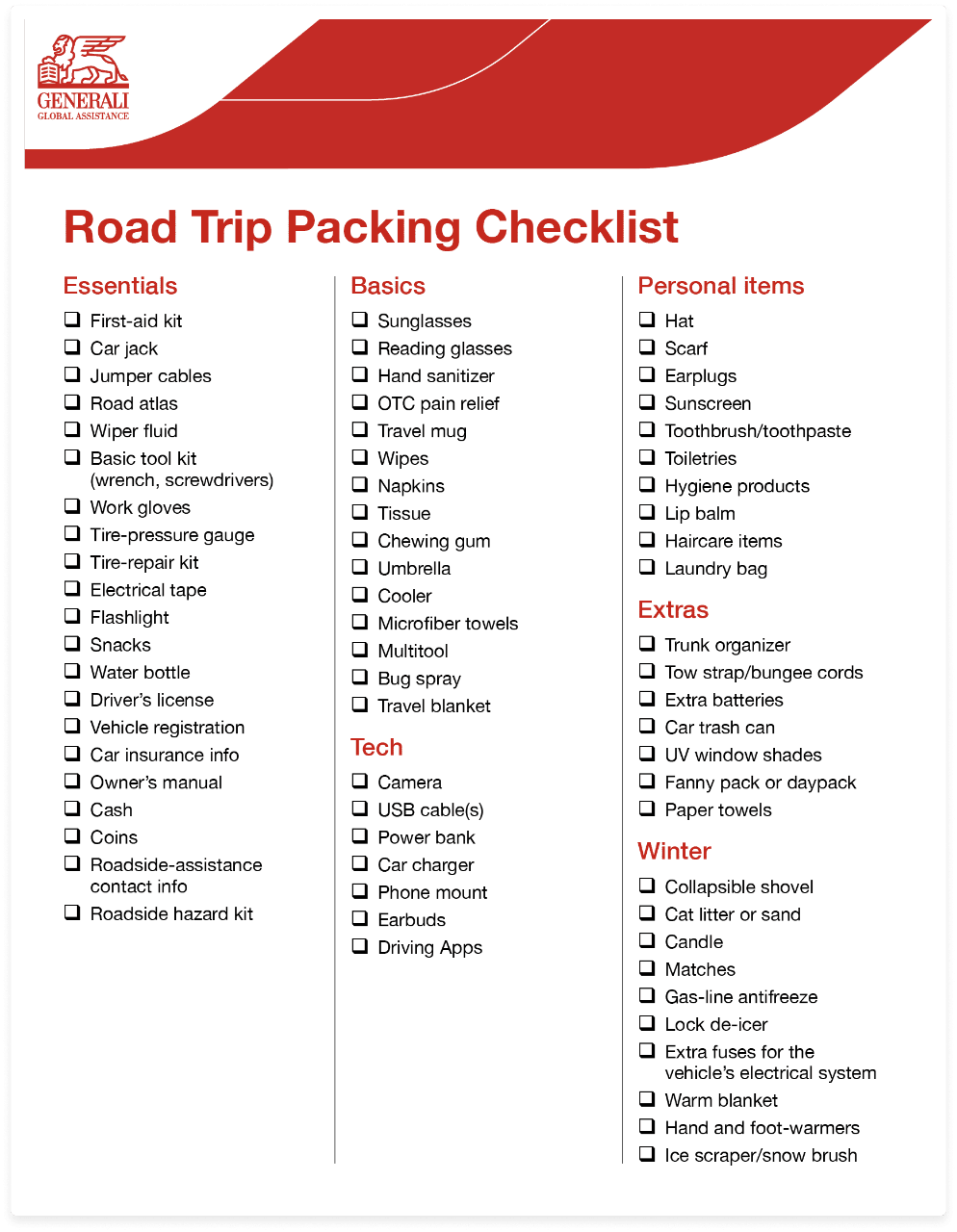 roadtrip packing checklist