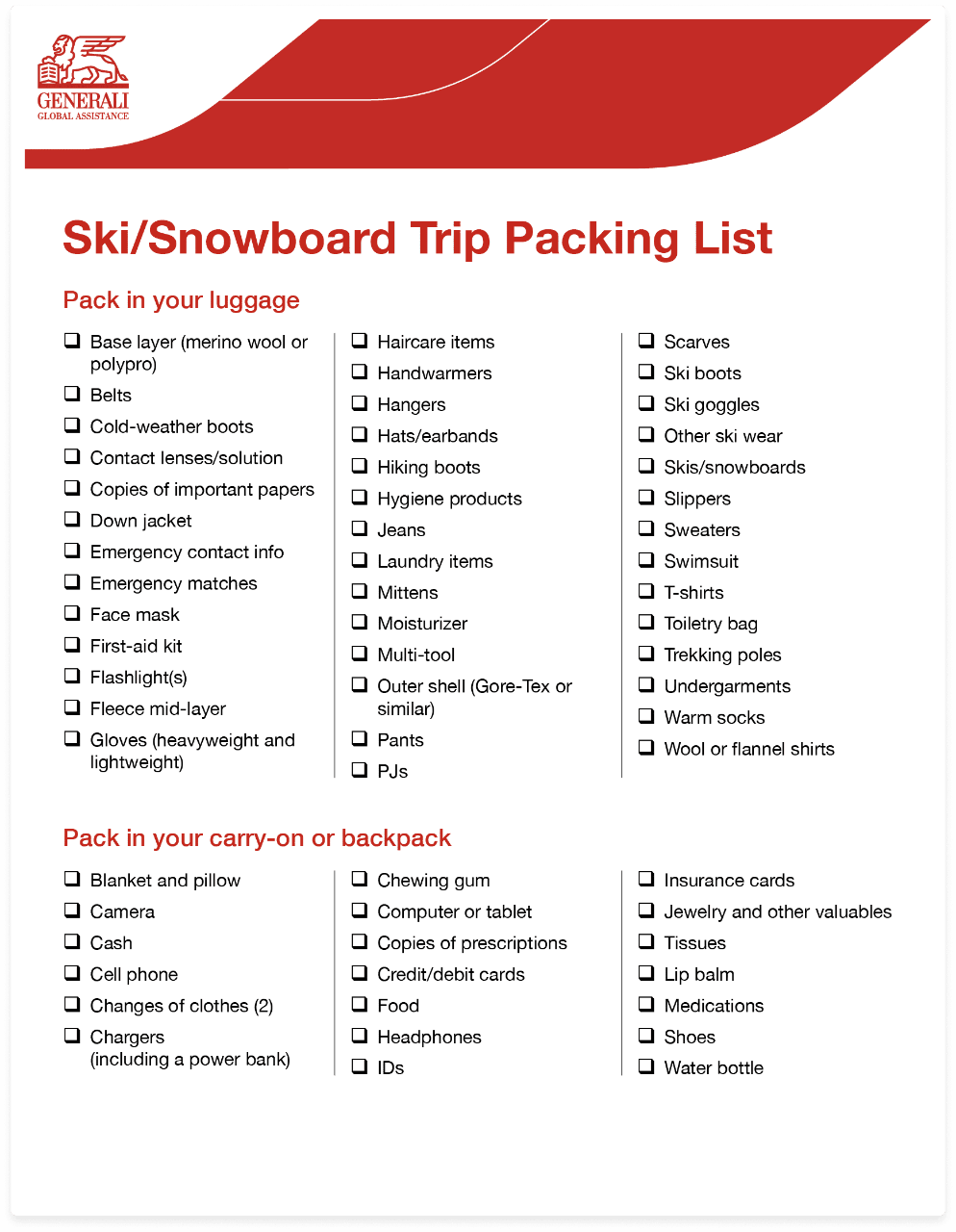 Ski Trip Packing Checklist